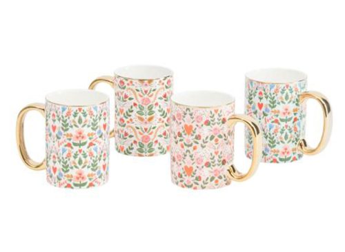 HEARTS AND KISSES 4pk Assorted Folk Heart Coffee Mugs