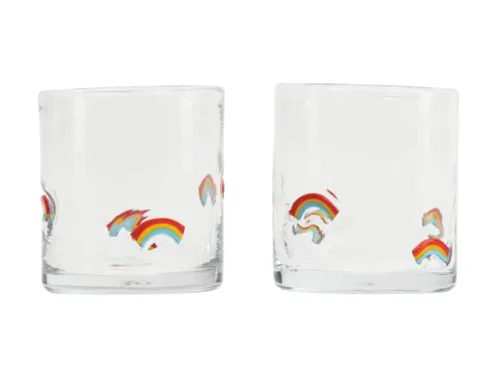 HELLO HAPPY 2pk Rainbow Icon Double Old Fashion Glass