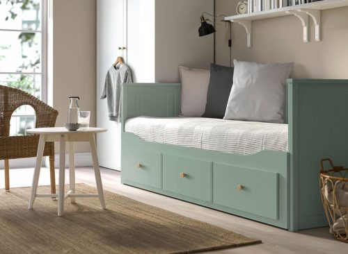 HEMNES Daybed frame with 3 drawers, gray-green, Twin