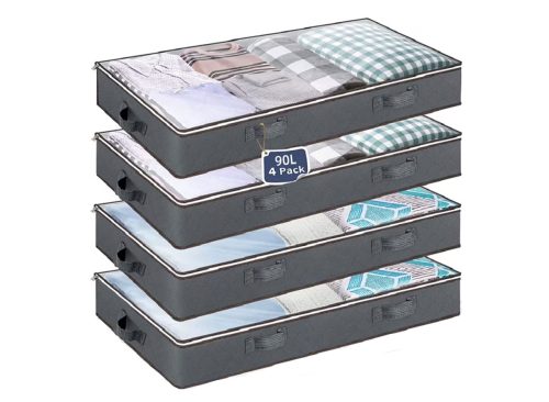 HadinEEon 4 Pack 90L Under Bed Storage Bags with Reinforced Handles, Visible Underbed Storage, Breathable Non-woven Closet Storage for Blanket, Comforter, Bedding