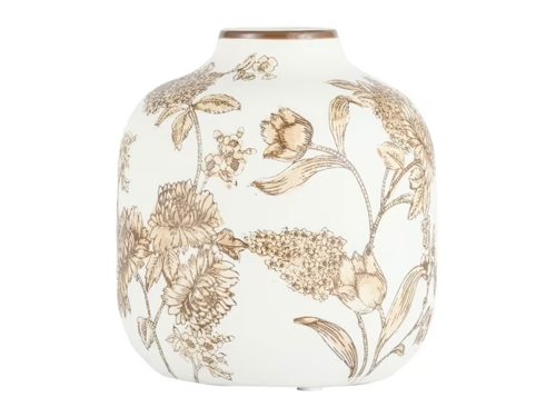 Home Decor Collection Sterling & Noble Home White Ceramic Brown Floral Painted Tabletop Vase