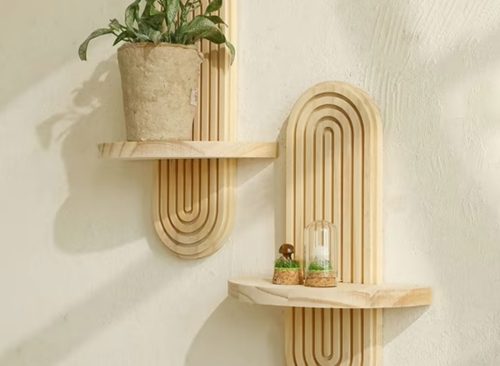 HongMinWen Wood Candle Sconces Set of 2 - Wall Mounted Candle Holders Art Decor, Rustic Farmhouse Floating Wall Sconces Shelf for Living Room, Dining Room, Hallway