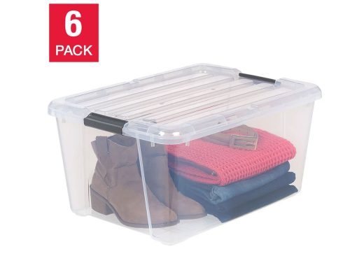 IRIS 45QT Clear Storage Bin with Buckles, 6-pack