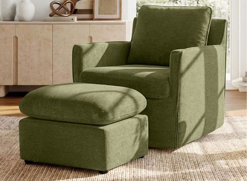 KISLOT Swivel Accent Chair with Ottoman, Rocking Recliner 360 Degree Swivel Armchair Machine-Washable Cover for Nursery Living Room Bedroom