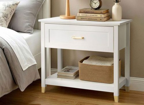 Karl Home Cream P2 MDF Nightstand 1 Drawer 1 Shelf 29.5 Inch