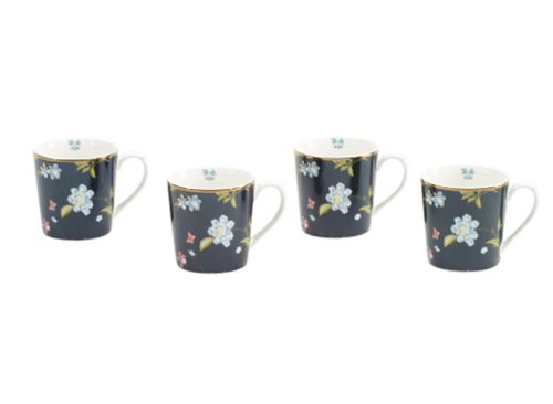 LAURA ASHLEY Set Of Four Porcelain Floral Mugs