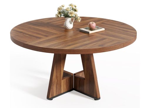 LITTLE TREE Round Dining Table for 4-6 People, 47 Inches Dining Room Table with Wooden Pedestal Base, Brown Dinner Tables, Circle Kitchen Tables for Dining Room, Kitchen, Living Room(Table Only)