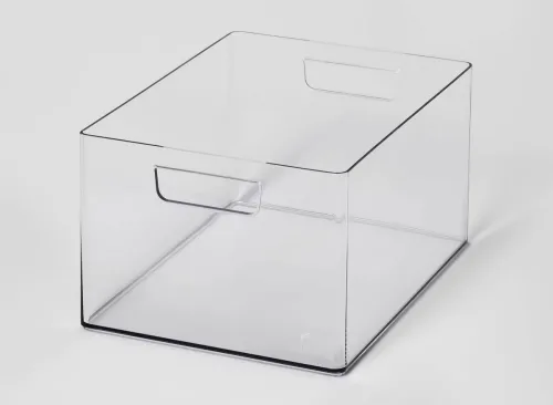 Large Bathroom Organizer Bin with Handles Clear - Brightroom™: PET, 6.5" Height, 12" Depth, 9" Width, Organizing Bin
