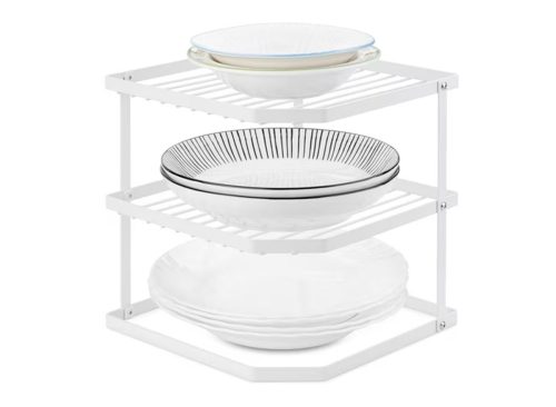 Lonian 3-Tier Corner Shelf Rack, Plate Organizer for Kitchen Cabinet, White