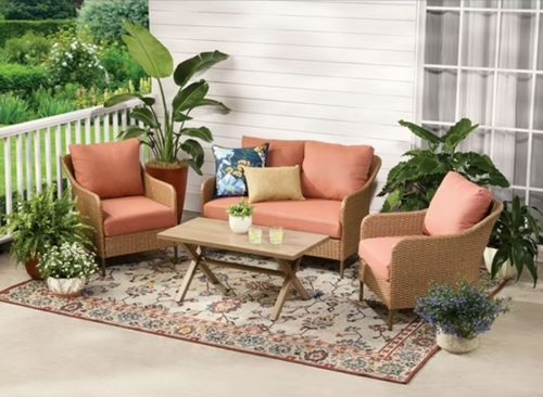 Mainstays Chelsea Outdoor Patio Steel 4-Pieces Deeping Seating Set with Terra Cotta Cushions