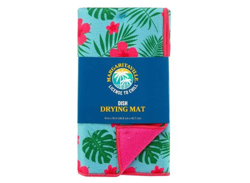 Margaritaville Pink Hibiscus Printed Dish Drying Mat—16x18 Inch