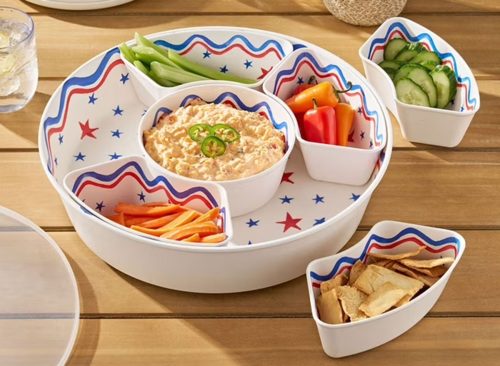 Member's Mark 6-Section Bamboo Melamine Serving Platter with Lazy Susan Base and Storage Lid