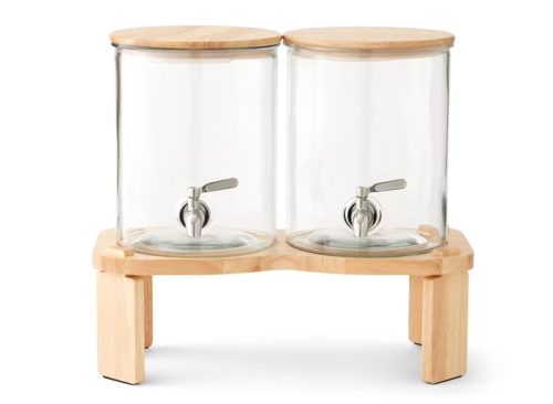 Member's Mark Double Glass Drink Dispenser with Rubberwood Stand