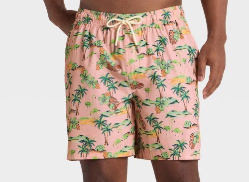 Men's 7'' Swim Trunks with Boxer Brief Liner - Goodfellow & Co™ Peach Orange L