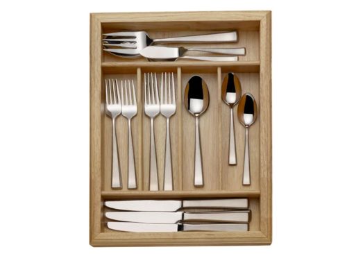 Mikasa Essex Satin 65-Piece Stainless Steel Flatware Set with Wood Caddy