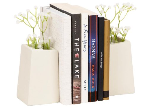 Mind Reader Cement Planter Bookends, Desk Decor and Indoor Plants, Set of 2, White