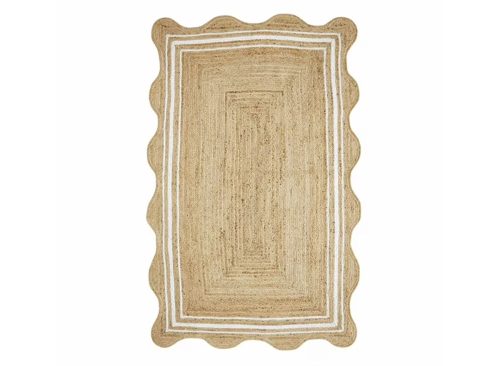 My Texas House Natural/White Scallop Jute with Border Area Rug, 5' x 8'