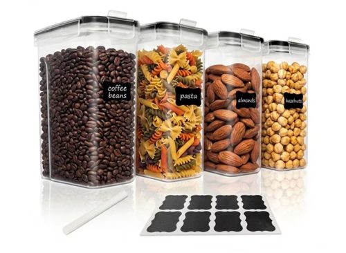 NULAS Airtight Food Storage Containers with Lids, 4pcs BPA-Free Plastic Meal Prep Containers & Kitchen Pantry Organization Canisters for Cereal, Dry Food, Flour and Sugar, 135.2 fl oz,Black