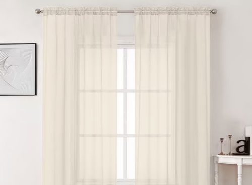 OVZME Cream Sheer Voile Curtains, 2 Panels, Rod Pocket, 42W x 84L Inch, for Bedroom, Living Room, Wedding