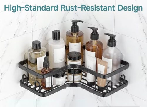 Ophanie Corner Adhesive Shower Caddy 3 Pack, Large Capacity with Soap Holder, No Drilling Wall-Mounted Shower Shelves, Rustproof Bathroom Organizers and Storage, Kitchen & Rental-Friendly, Black