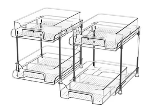 PHANCIR 2-Pack Under Sink Organizer Storage, 2-Tier 11.4" Tall Under Sink Storage Organizer, Clear