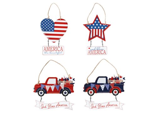 Patriotic Pickup Truck Hanging Signs, 9.25x8.875 in
