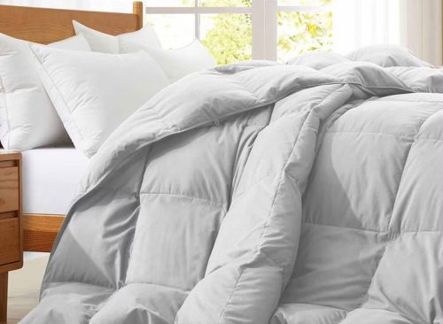 Peace Nest Ultra Soft Noiseless Down Comforter, Natural All Season Duvet Insert, Light Gray, King, 104x88"