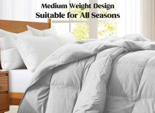 Peace Nest Ultra Soft Noiseless Down Comforter, Natural All Season Duvet Insert, Light Gray, King, 104x88"
