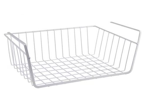 PinkSheep 2 Pack Under Shelf Basket, Cabinet Storage Hanging Baskets Organizer Wire Rack Shelves for Kitchen Pantry, White