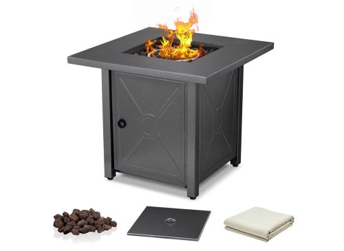 R.W.FLAME 28" 40,000 BTU Square Outdoor Propane Fire Pit Table with Lid & Rain Cover – Perfect for Patio, Deck, Garden, and Parties