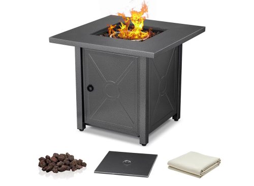 R.W.FLAME 28" 40,000 BTU Square Outdoor Propane Fire Pit Table with Lid & Rain Cover – Perfect for Patio, Deck, Garden, and Parties