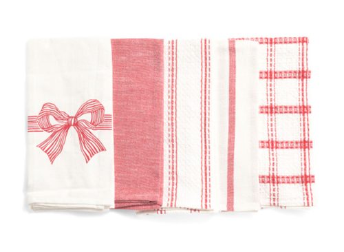 RACHEL ZOE 5pk Bow Waffle Striped Kitchen Towels