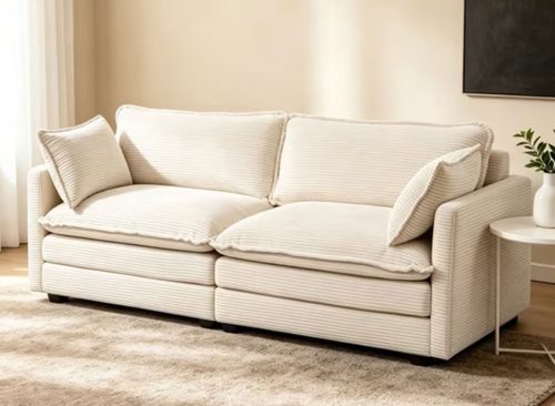 RIAFUN 2-Seat Cloud Loveseat, 78" Oversized Corduroy Modular Sofa, Convertible Deep Seat Couch with Removable Cushions & Pillows, Sturdy Wooden Frame for Living Room, Beige