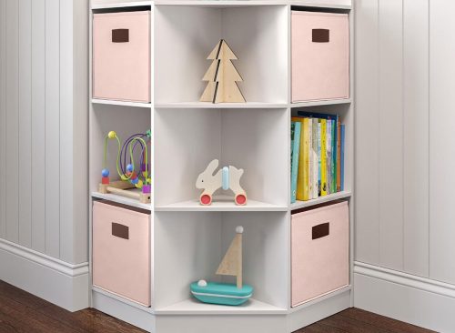 RiverRidge Kids Corner Playroom 6 Cubby Cabinet with 4 Folding Storage Bins