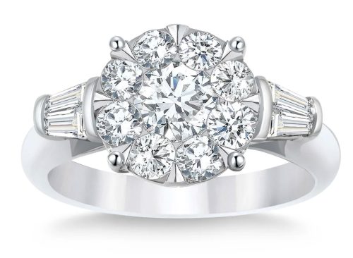Round Brilliant & Baguette 1.68 ctw VS2 Clarity, I Color Diamond Platinum Ring
