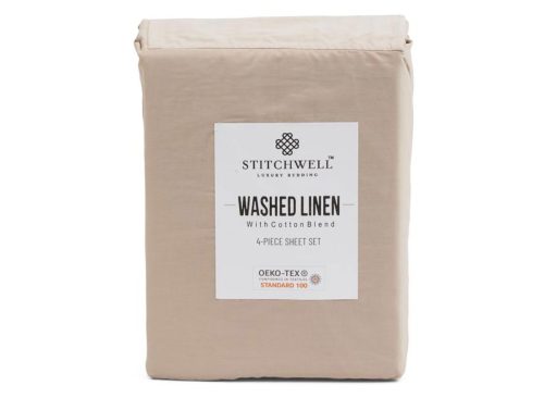 STITCHWELL 4pc Linen Blend Washed Sheet Set