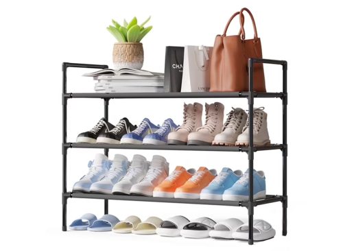 Sakugi 3-Tier Shoe Rack, Sturdy Shoe Organizer, Shoe Shelf Holds up to 16 Pairs of Shoes, Assembled Length, 28 in