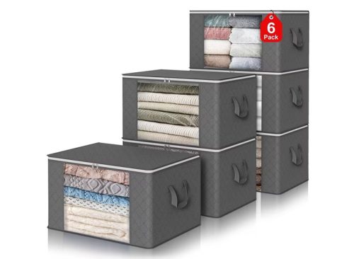 Scidweet 6PCS Closet Organizers and Sturdy Storage Bags with Clear Window 90L Large Capacity Clothing Comforters Room Storage Bags for Clothes, Blankets, Bedroom