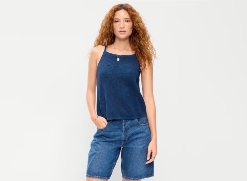Seaside Cotton Open-Weave Apron Tank Top