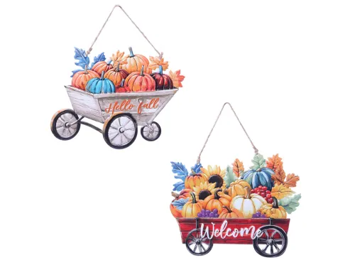 Seasonal Collection Fall-themed Pumpkin Cart Wall Decor, Assorted Designs