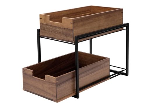 Seville Classics 2-tier Acacia Sliding Bin Organizer