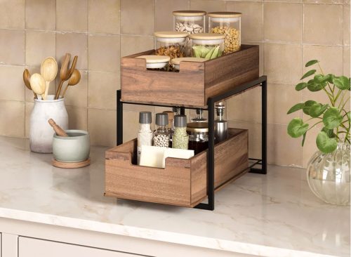 Seville Classics 2-tier Acacia Sliding Bin Organizer