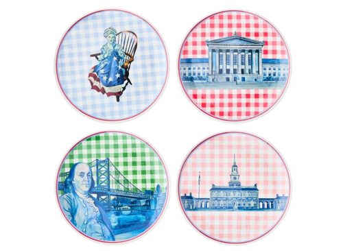 Sheila Bridges Philadelphia Collection Multicolor Gingham 10.85" Melamine Dinner Plates, 4 Count