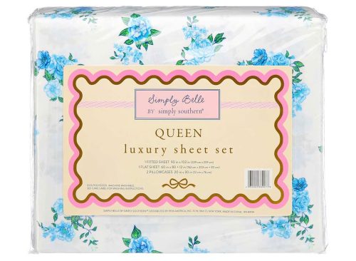 Simply Belle Sweet Blue Floral Luxury Sheet Set, Queen