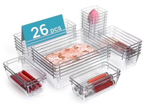 Sindcom 26 PCS Clear Plastic Stackable Organizer Bins，Makeup Drawer Organizers and Vanity Organizer