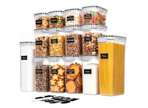 Sindcom Airtight Food Storage Containers Set, 14pcs Plastic Kitchen and Pantry Organization Canisters, Black 