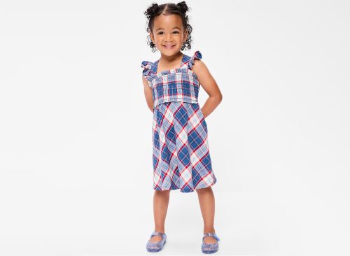 Sleeveless Plaid Smocked Dress for Toddler Girls