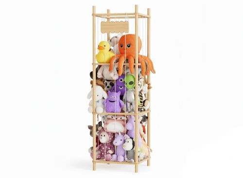 SpaceAid Stuffed Animal Storage Organizer – Wood Toy Zoo Cage, Large Plush Toy Holder for Playroom, 15.8" Wide, Natural