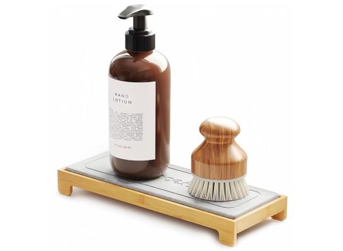 Sponge Holder for Kitchen Sink – SpaceAid DryingNeat Caddy Organizer with Fast Drying Bamboo Tray for Soap, Dispenser and Counter