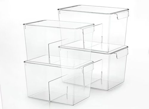 Stackable Clear Storage Bins with Lids, Large Plastic Storage Bins w Handle, Acrylic Pantry Organization and Storage for Kitchen, Fridge, Cabinet, Refrigerator, Bathroom Organizer